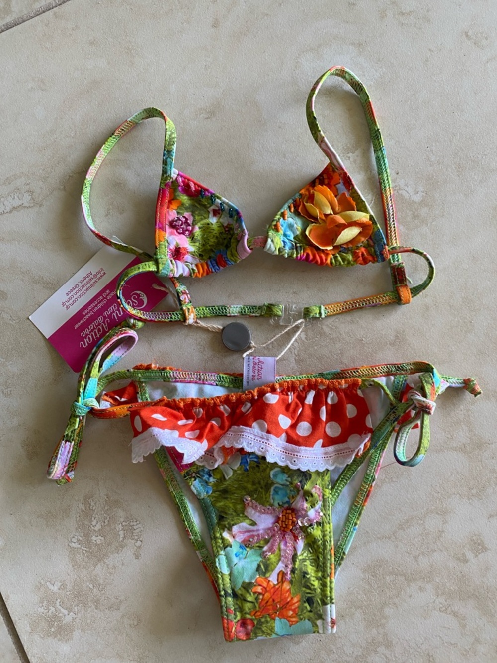 Girls Floral & Red Polka Dot Bikini Two-Piece Swimsuit